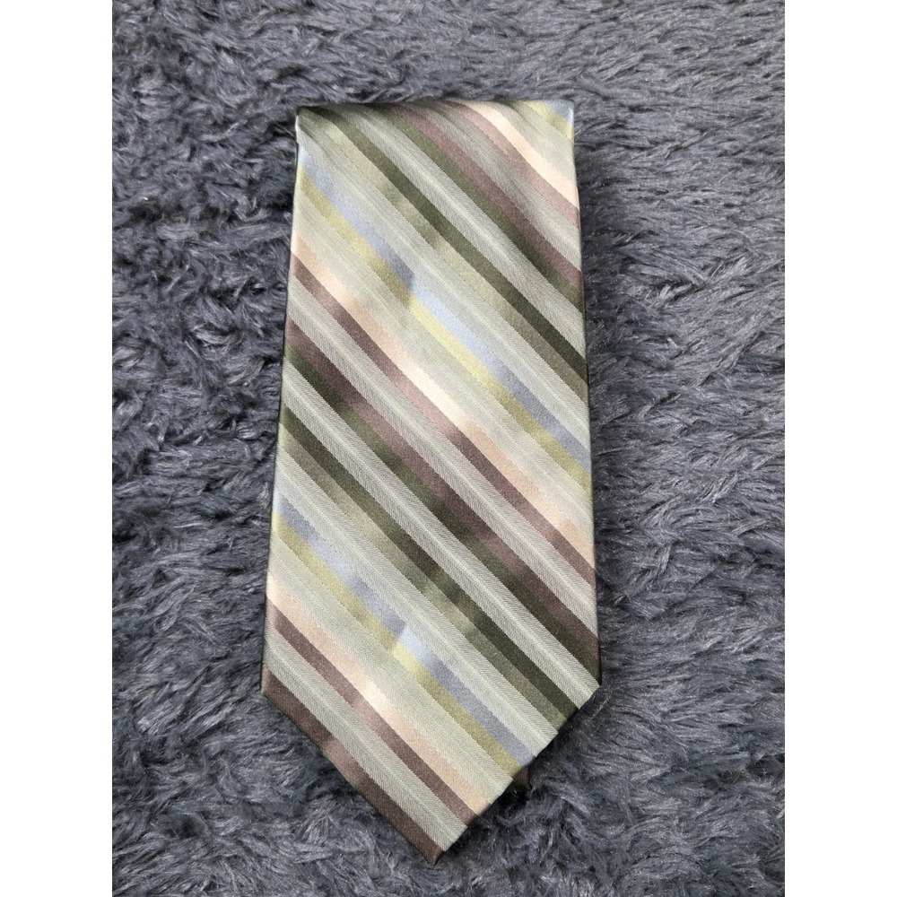 Perry Ellis Portfolio Men's 100% Silk Neck Tie Green Blue Striped‎ Classy